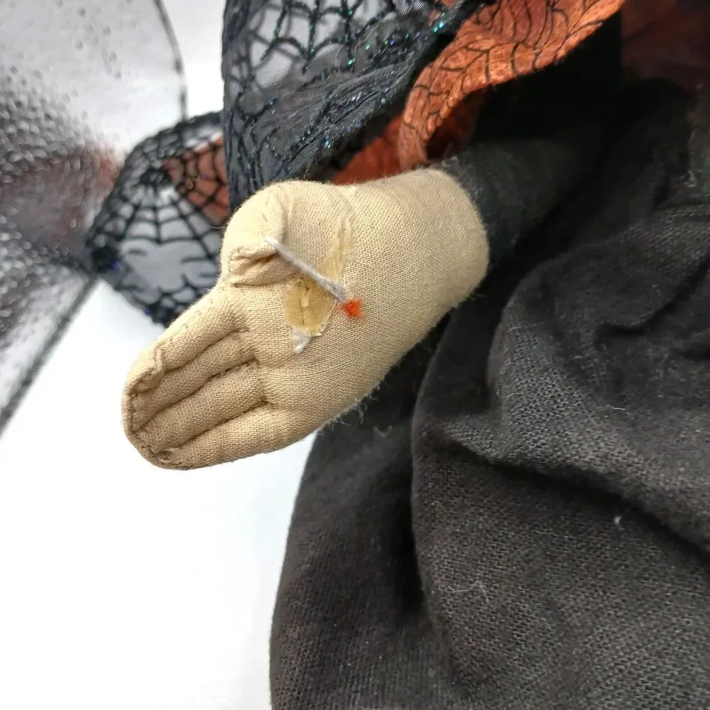 Vintage Halloween Witch Doll with Pet Bird Shelf Sitter Folk Art Style 18